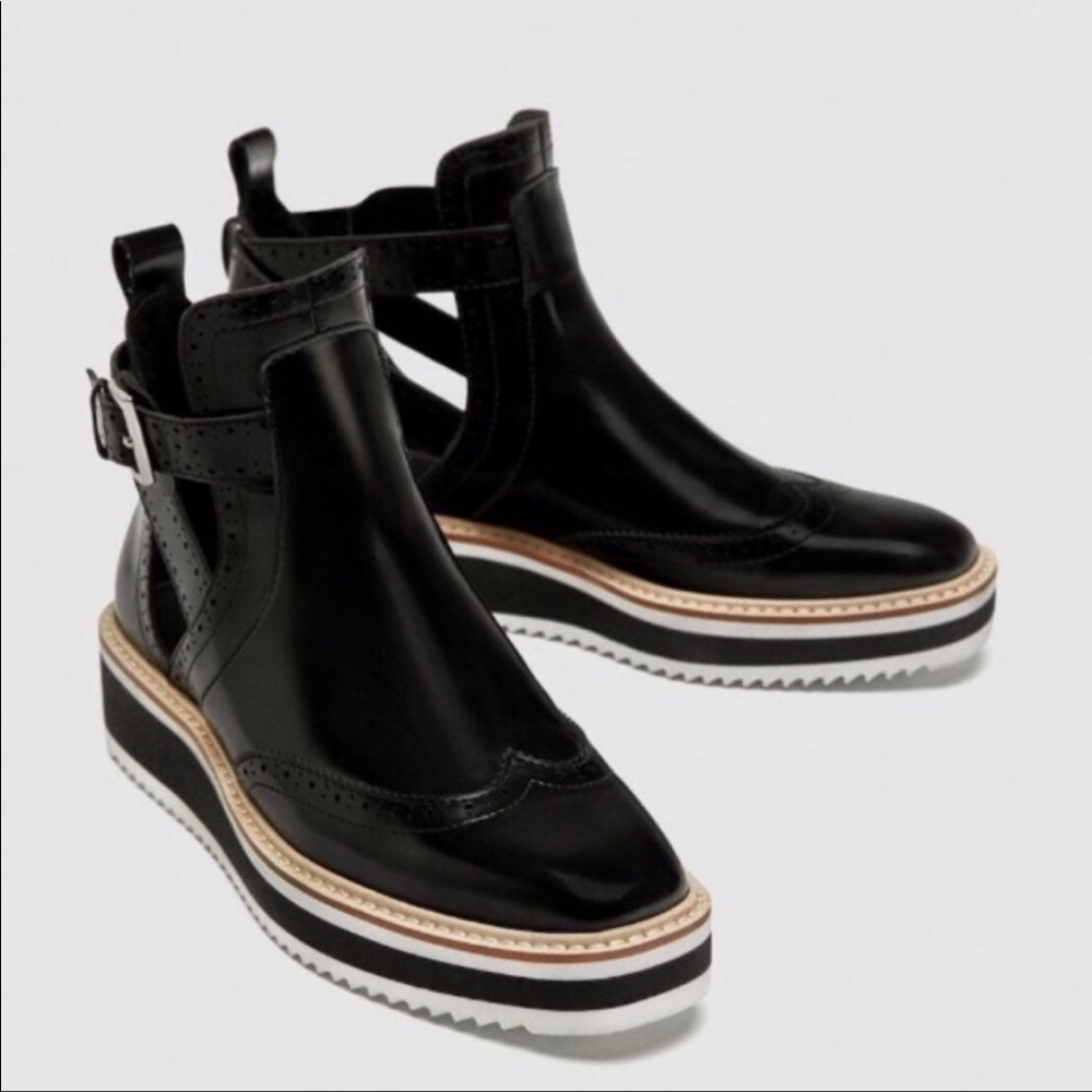 ZARA Flat Cut-Out Ankle Boots
